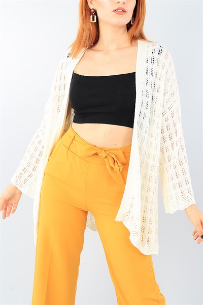 Beyaz Ajurlu Bayan Örme Hırka 39478