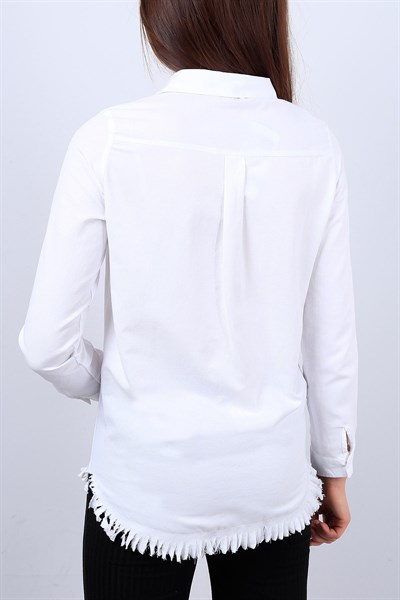 Beyaz Alt Kesik Bayan Cepli Gömlek 12288B