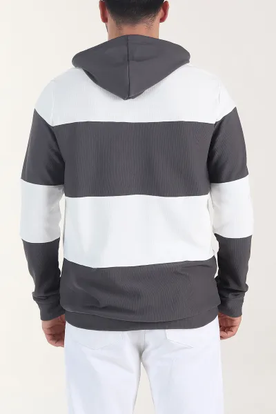 Beyaz Antrasit Cep Detaylı Yazılı Kapüşonlu Erkek Sweatshirt 408075