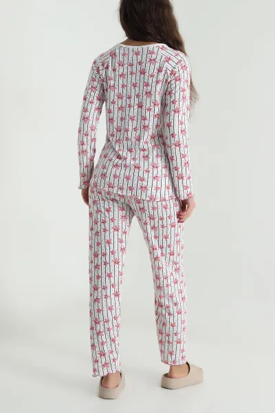 Beyaz Armut Yaka Fitilli Kadın Pijama Takımı 494678