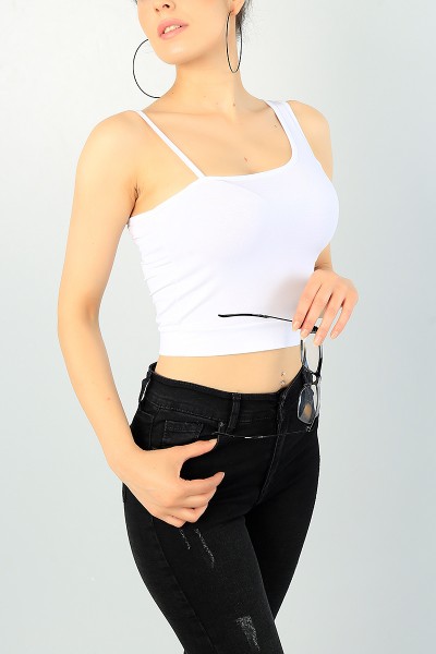Beyaz Askılı Bayan Crop Atlet 68619