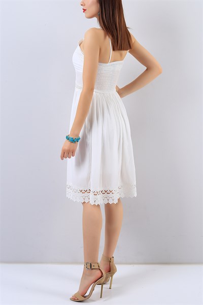 Beyaz Askılı Bayan Elbise 16016B