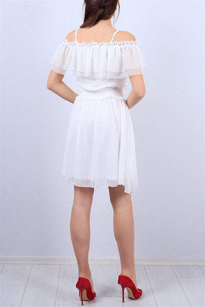 Beyaz Askılı Bayan Şifon Elbise 11565B