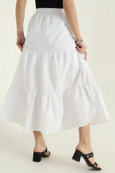 Beyaz Astarlı Beli Lastikli Poplin Etek 336903