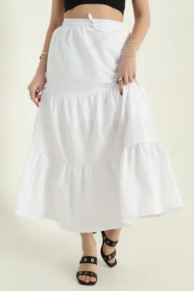Beyaz Astarlı Beli Lastikli Poplin Etek 336903