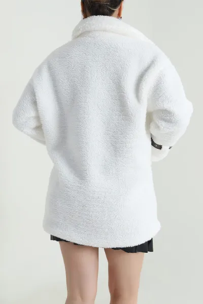 Beyaz Astarlı Cepli Peluş Kadın Mont 492194