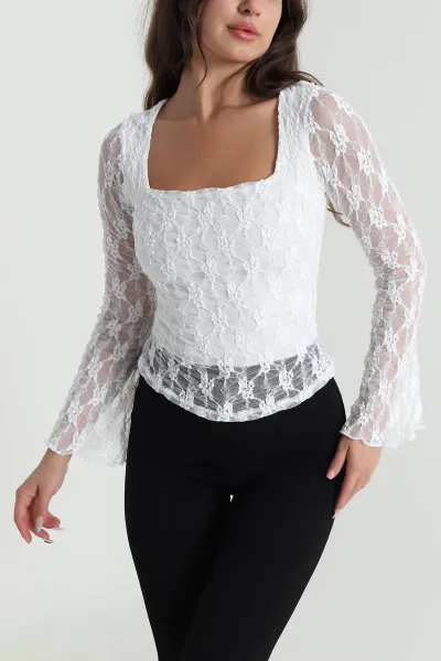 Beyaz Astarlı Dantel Kadın Bluz 484519