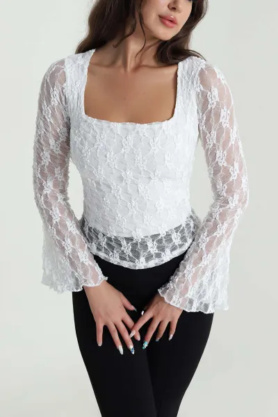 Beyaz Astarlı Dantel Kadın Bluz 484519