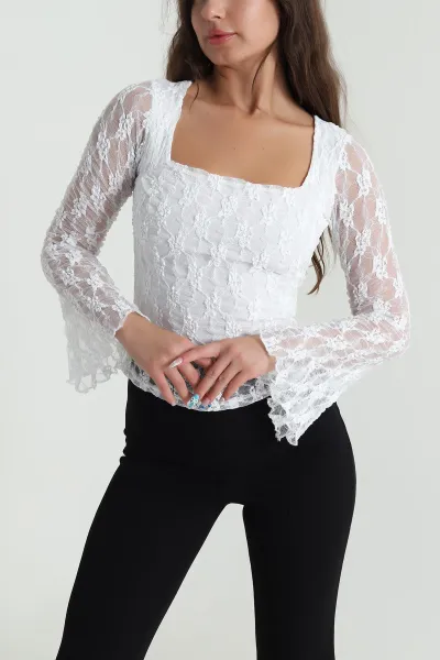 Beyaz Astarlı Dantel Kadın Bluz 484519