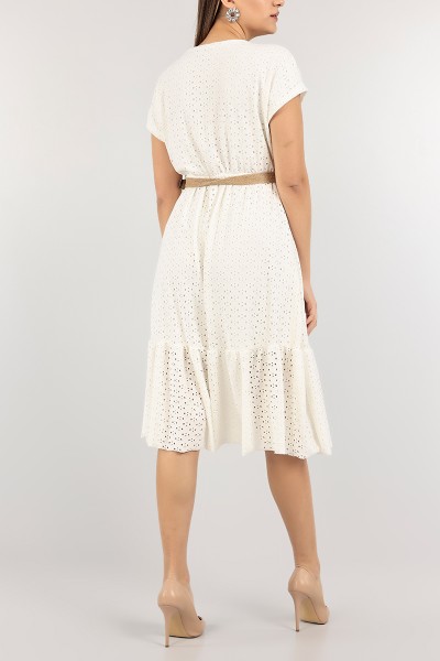 Beyaz Astarlı Fisto Tasarım Kemerli Elbise 104350