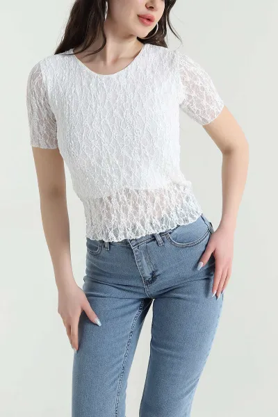 Beyaz Astarlı Kadın Tül Bluz 448684
