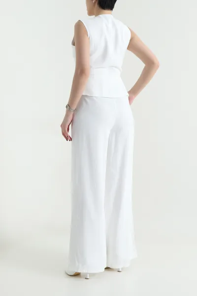 Beyaz Astarlı Kolsuz İthal Gabardin Kadın Tulum Elbise 454304