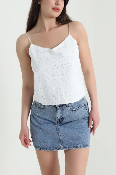 Beyaz Astarlı Nakışlı Fisto Kadın Bluz 455873