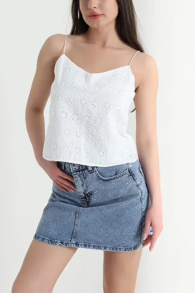 Beyaz Astarlı Nakışlı Fisto Kadın Bluz 455873