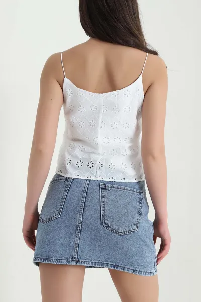 Beyaz Astarlı Nakışlı Fisto Kadın Bluz 455873