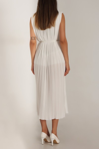 Beyaz Astarlı Şifon Pileli Elbise 184905