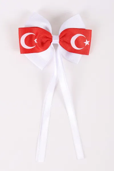 Beyaz Ay ve Yıldız Baskılı Fiyonk Model   Otomatik Toka 450155