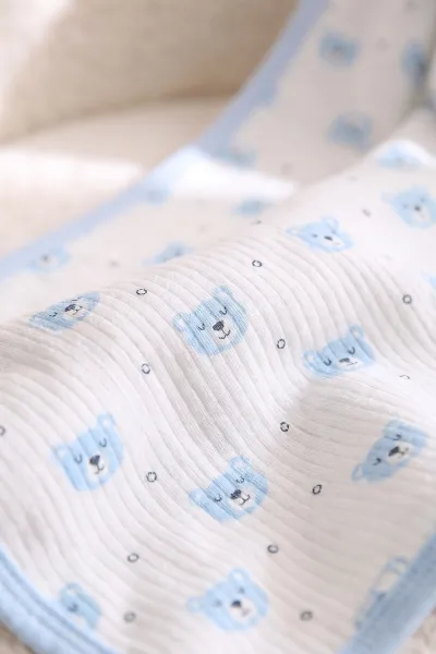 Beyaz Ayıcık Desenli Tek Kat Raporlu Unisex Bebek Battaniye 467294