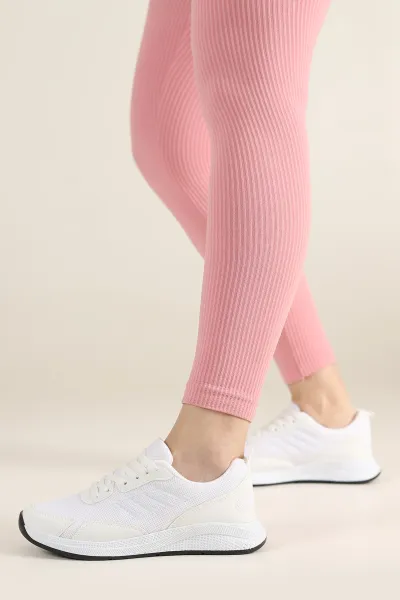 Beyaz Bağcıklı Çizgili Kadın Spor Ayakkabı 455158