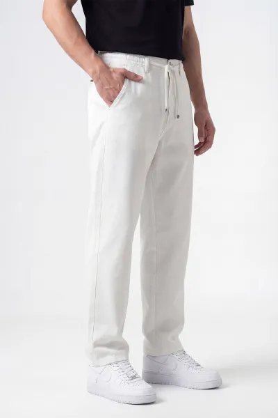 Beyaz Baggy Belden Bağlamalı Erkek Pantolon 453152