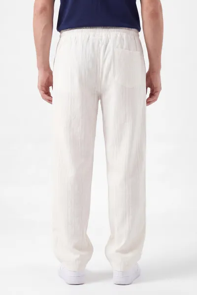 Beyaz Baggy Ham Keten Belden Bağlamalı Erkek Pantolon 459581