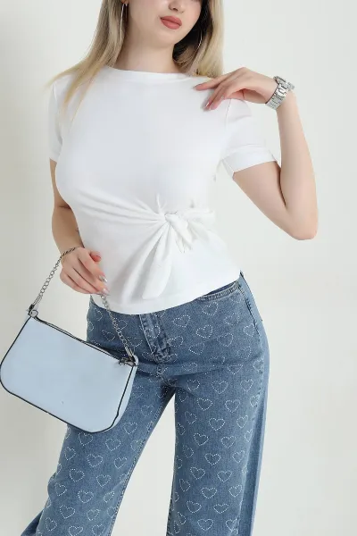 Beyaz Bağlamalı Modal Kadın Bluz 469779