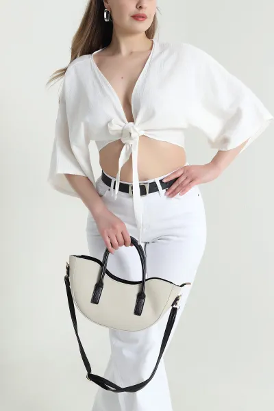 Beyaz Bağlamalı Müslin Keten Kadın Kimono Bluz 464823