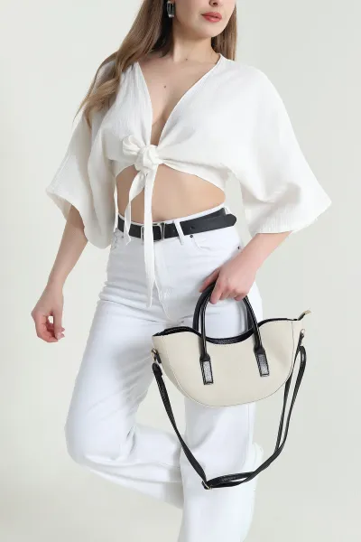 Beyaz Bağlamalı Müslin Keten Kadın Kimono Bluz 464823