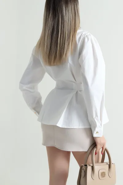 Beyaz Bağlamalı Poplin Kadın Gömlek 493907