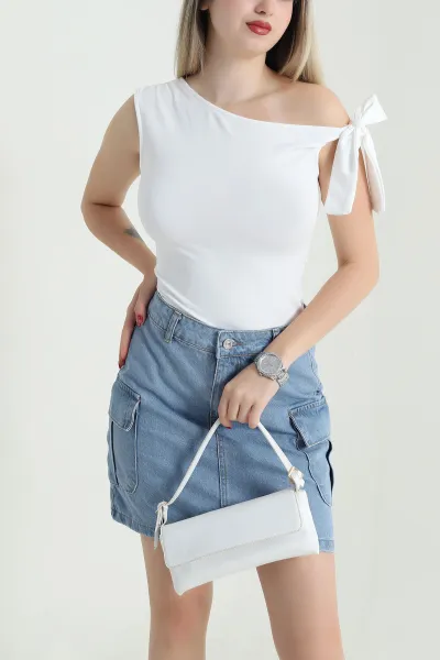 Beyaz Bağlamalı Scuba Kadın Bluz 467227