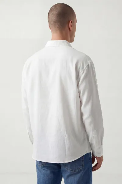 Beyaz Bambu Keten Oversize Erkek Gömlek 449842