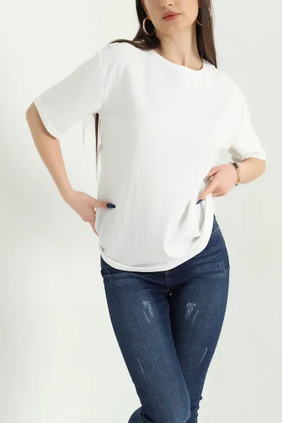 Beyaz Basic Dokulu Bayan Tişört 337683
