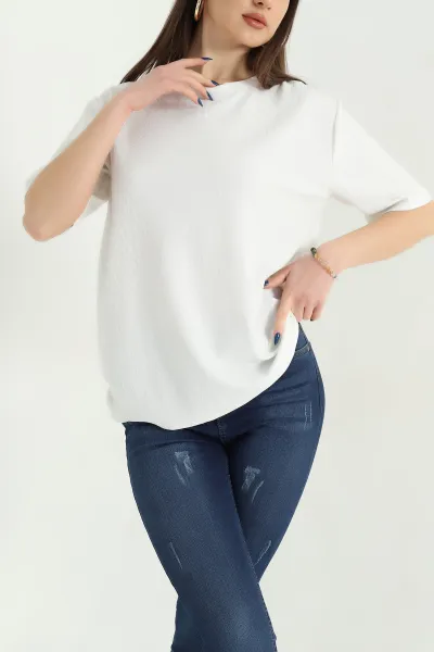 Beyaz Basic Dokulu Bayan Tişört 337683