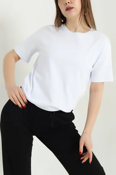 Beyaz Basic İnterlok Penye Kadın Tişört 338406