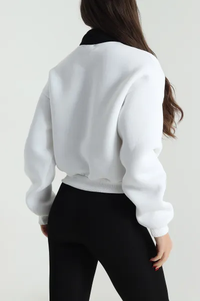 Beyaz Baskılı Astarlı Üç İp Kadın Sweat 494126