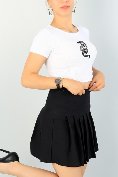 Beyaz Baskılı Bayan Crop Tişört 69099
