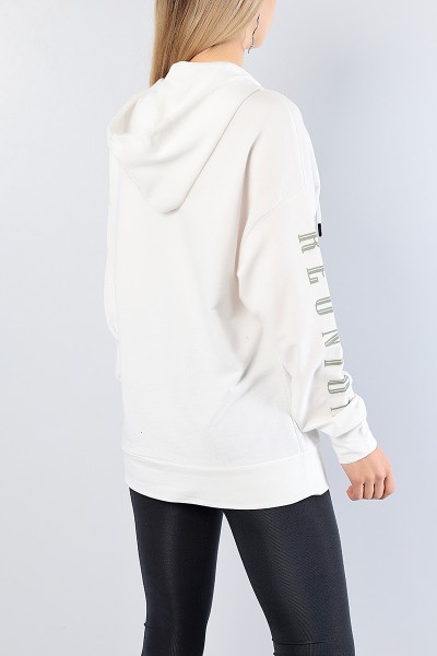 Beyaz Baskılı Bayan Kapüşonlu Sweat 81213