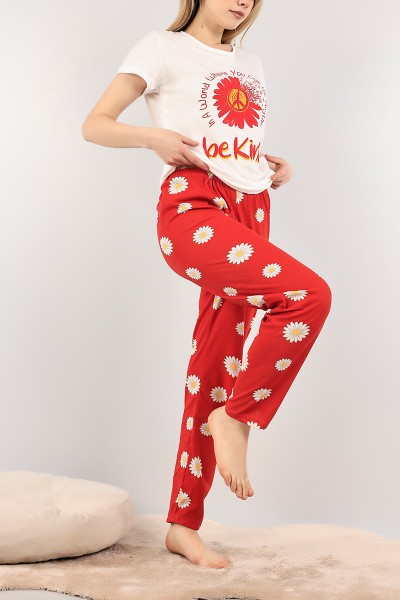 Beyaz Baskılı Bayan Pijama Takımı 102674