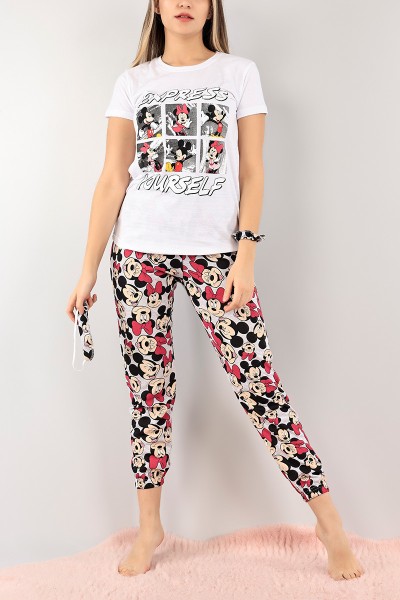 Beyaz Baskılı Bayan Pijama Takımı 108498