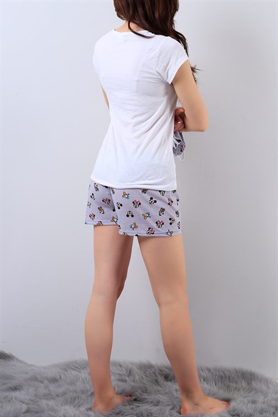 Beyaz Baskılı Bayan Pijama Takımı 15404B