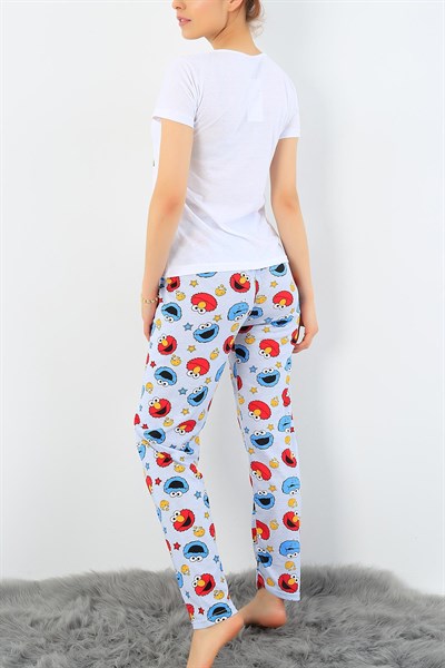 Beyaz Baskılı Bayan Pijama Takımı 33402