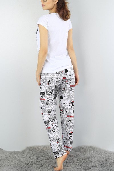 Beyaz Baskılı Bayan Pijama Takımı 52052