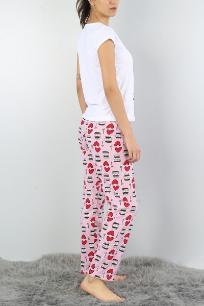 Beyaz Baskılı Bayan Pijama Takımı 52062