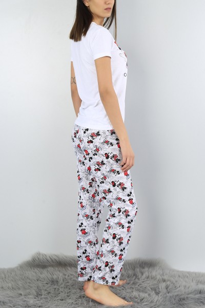 Beyaz Baskılı Bayan Pijama Takımı 52166
