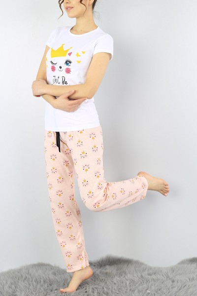 Beyaz Baskılı Bayan Pijama Takımı 52282