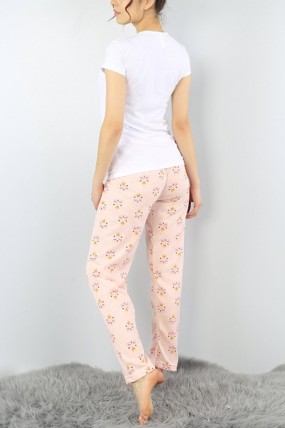 Beyaz Baskılı Bayan Pijama Takımı 52282