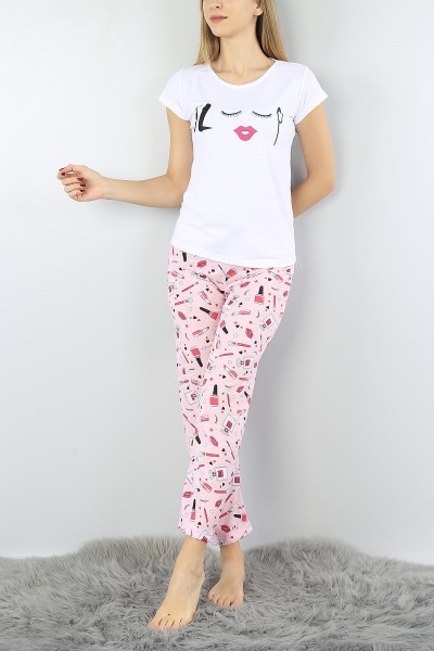 Beyaz Baskılı Bayan Pijama Takımı 52304