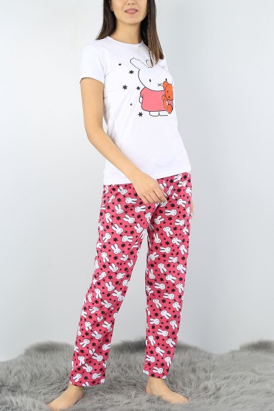 Beyaz Baskılı Bayan Pijama Takımı 52310