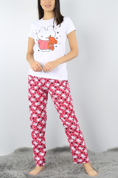 Beyaz Baskılı Bayan Pijama Takımı 52310