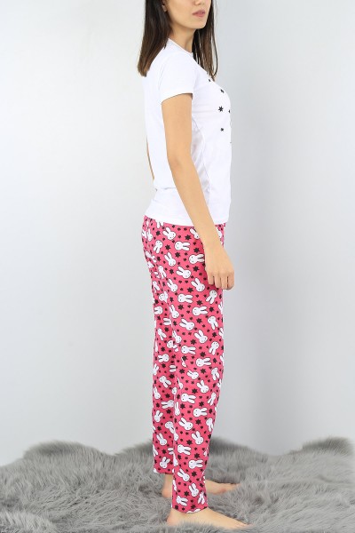 Beyaz Baskılı Bayan Pijama Takımı 52310